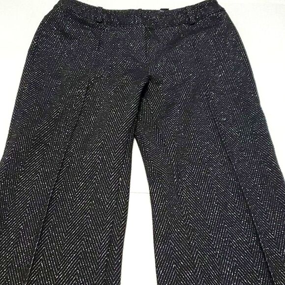 Express Black & Golden Shimmery Threads Herringbone Straight Leg Dressy Pants - Picture 1 of 8